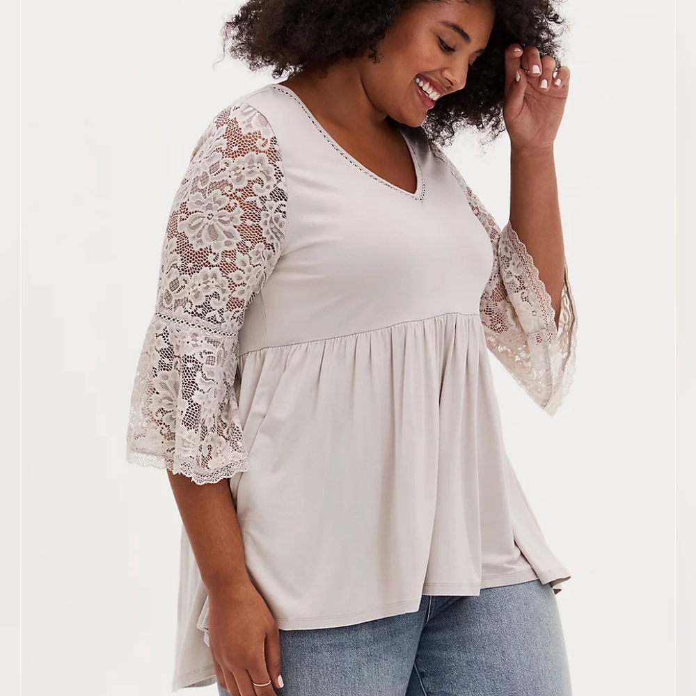 Torrid Cream Lace Sleeve Top